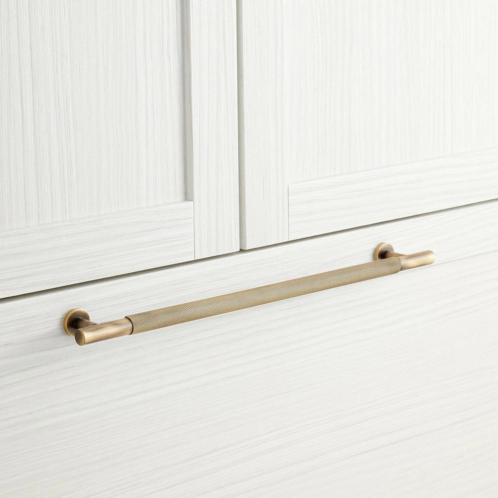 Signature Hardware Evinger 14 in. Rectangular Knurled Appliance Pull in Antique Brass