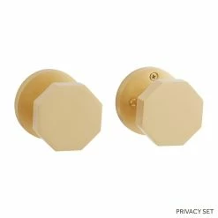 Signature Hardware Ambrus Solid Brass Privacy Interior Door Set Octagonal Knob in Satin Brass