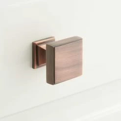 Signature Hardware Dreesa 1 x 1 in. Brass Square Cabinet Knob in Antique Brass