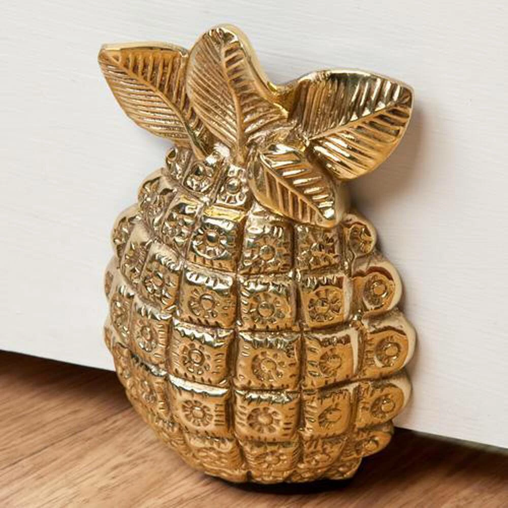 Signature Hardware Pineapple 5-1/2 in. Brass Wedge Door Stop in Polished Brass