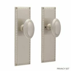 Signature Hardware Bachelet Brass Round Privacy Plate and Knob Set in Brushed Nickel