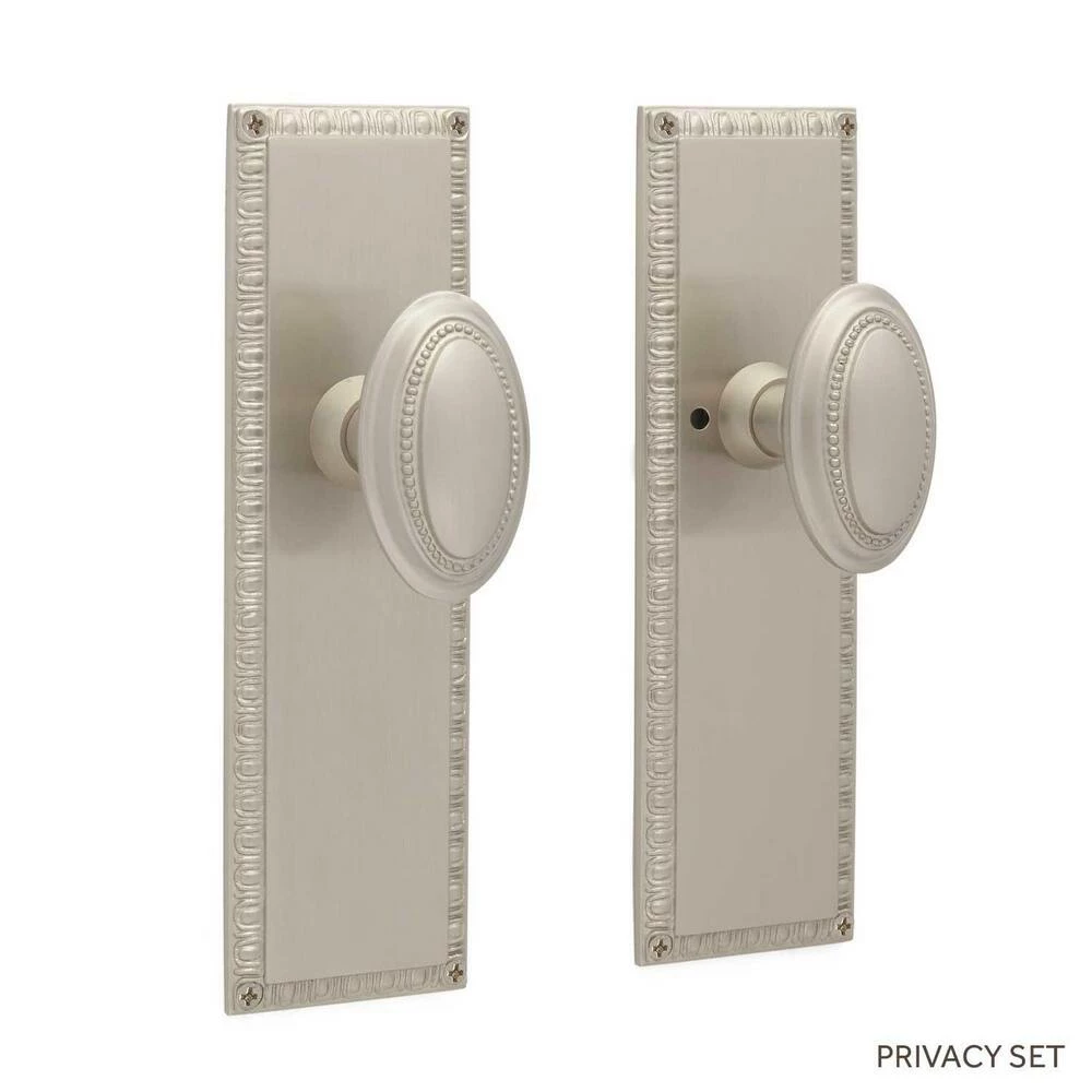 Signature Hardware Bachelet Brass Round Privacy Plate and Knob Set in Brushed Nickel