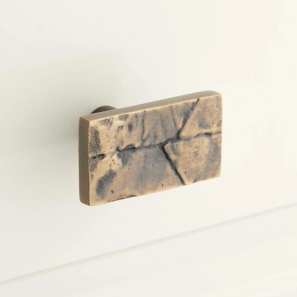 Signature Hardware Leaf 1-7/8 in. Brass Rectangular Cabinet Knob in Antique Brass