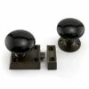 Signature Hardware Small Solid Brass Rim Lock Latch Set with Right Hand Knob in Black with Antique Brass