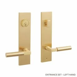 Signature Hardware Tolland Brass Handle Entrance Door Set Lever in Satin Brass