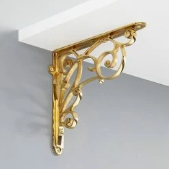 Signature Hardware Winding Scrollwork 7-1/8 in. Brass Shelf Bracket in Polished Brass