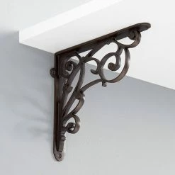 Signature Hardware Winding Scrollwork 7-1/8 in. Brass Shelf Bracket in Antique Brass