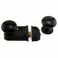 Signature Hardware Iron Rim Lock with Black Porcelain Knobs Left Hand in Black