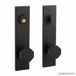 Signature Hardware Ambrus Solid Brass Entrance Door Set Octagonal Knob in Satin Black