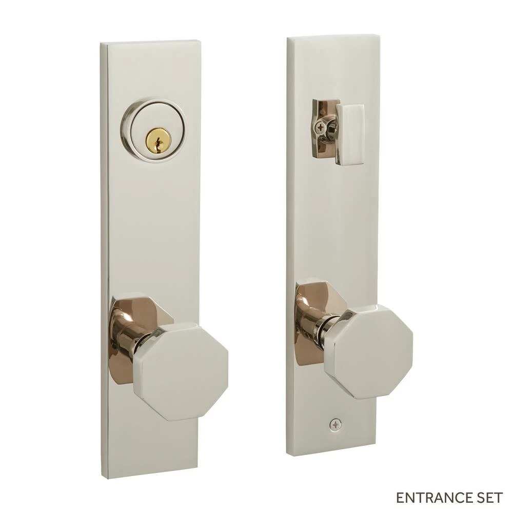 Signature Hardware Ambrus Solid Brass Entrance Door Set Octagonal Knob in Polished Nickel