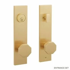 Signature Hardware Ambrus Solid Brass Entrance Door Set Octagonal Knob in Satin Brass