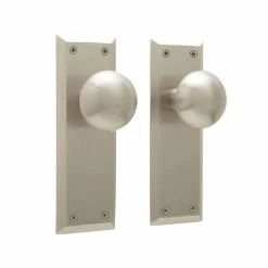 Signature Hardware New York 7 in. Brass Dummy Door Set Knob in Brushed Nickel