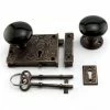 Signature Hardware Ornate Brass Privacy Rim Lock Set with Left Hand Knob in Black with Oil Rubbed Bronze