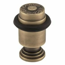 Signature Hardware Floral 2-1/8 in. Brass Floor Mounted Door Stop in Antique Brass