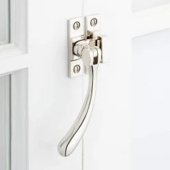 Signature Hardware Curved Brass Casement Window Latch in Polished Nickel