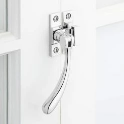 Signature Hardware Curved Brass Casement Window Latch in Polished Chrome
