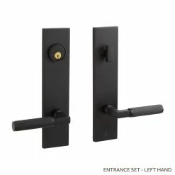 Signature Hardware Satcher Brass Handle Entrance Door Set Lever in Satin Black