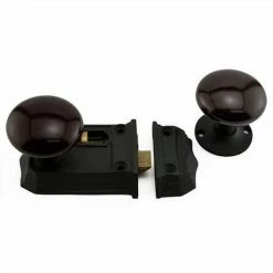 Signature Hardware Small Iron and Solid Brass Privacy Rim Lock with Right Hand Knob in Brown with Black