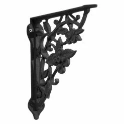 Signature Hardware Floral 8-3/4 in. Iron Shelf Bracket in Black Powder Coat