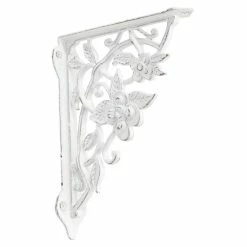 Signature Hardware Floral 8-3/4 in. Iron Shelf Bracket in Distressed White
