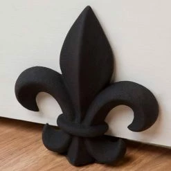Signature Hardware Fleur de Lis 6-3/8 in. Cast Iron Wedge Door Stop in Black Powder Coat