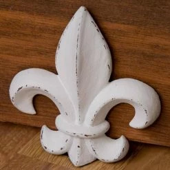 Signature Hardware Fleur de Lis 6-3/8 in. Cast Iron Wedge Door Stop in Distressed White