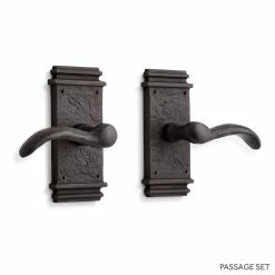 Signature Hardware Griggs Solid Bronze Passage Door Set with Dual Lever Handle in Dark Bronze