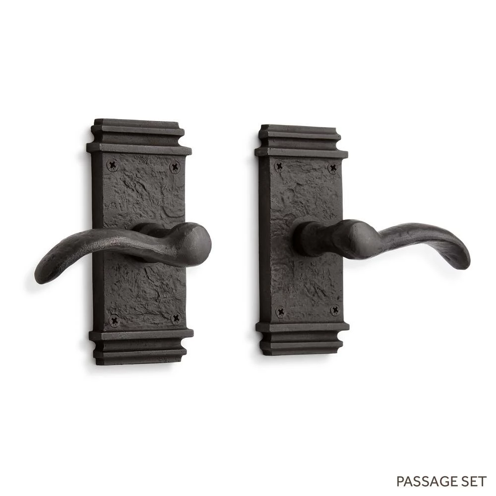Signature Hardware Griggs Solid Bronze Passage Door Set with Dual Lever Handle in Dark Bronze