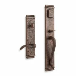 Signature Hardware Griggs Brass Rectangular Entrance Door Set with Lever Handle in Antique Brass