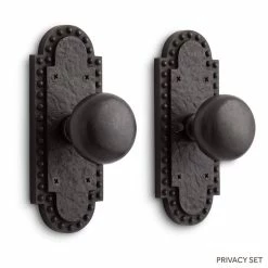 Signature Hardware Marconi 6-5/8 in. Bronze Privacy Door Set Knob 2-3/4 in. Backset in Antique Pewter