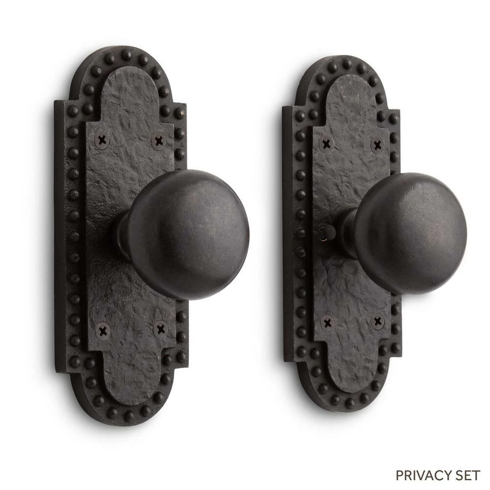 Signature Hardware Marconi 6-5/8 in. Bronze Privacy Door Set Knob 2-3/4 in. Backset in Antique Pewter