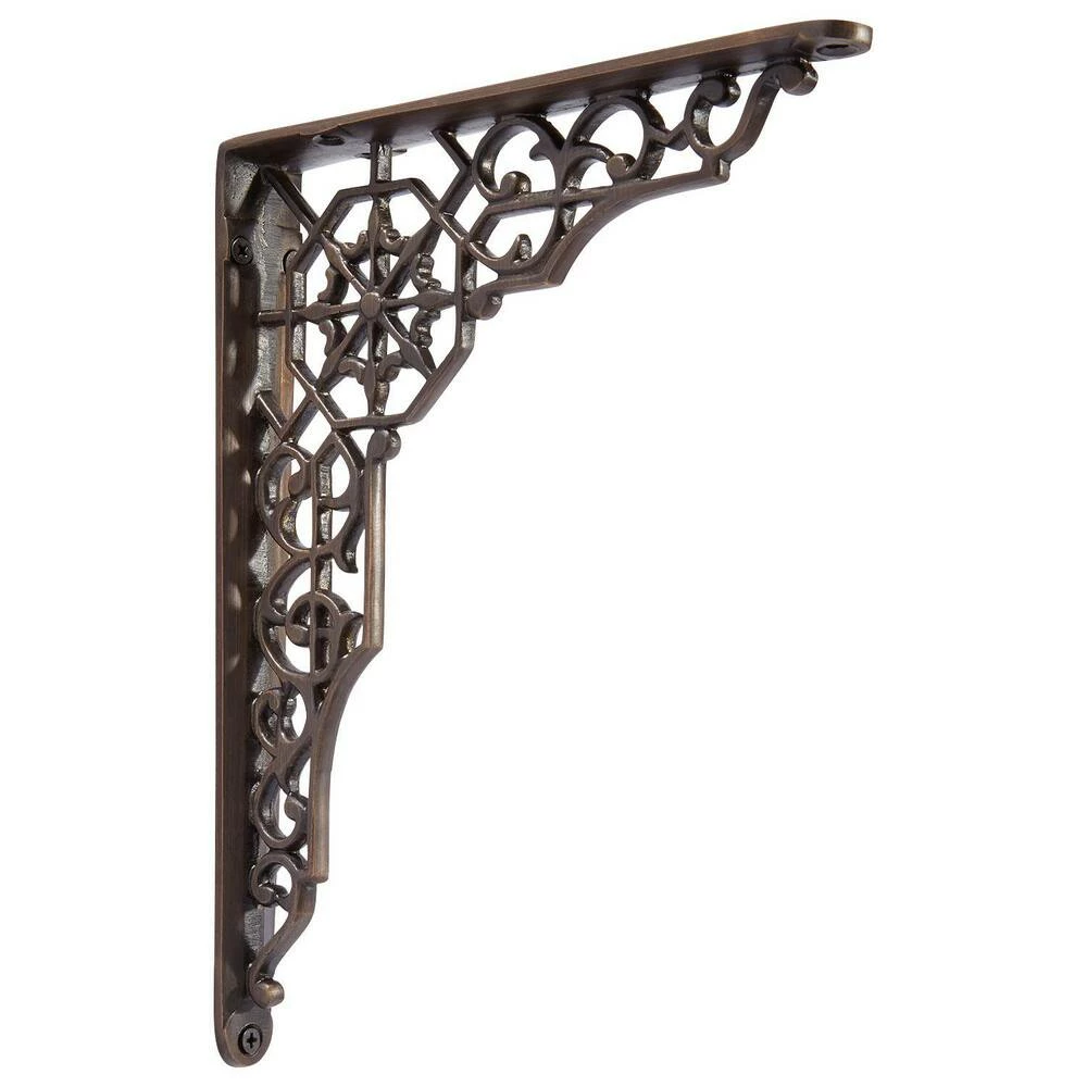 Signature Hardware Nautical Wheel Scrollwork 9-1/8 in. Brass Shelf Bracket in Oil Rubbed Bronze