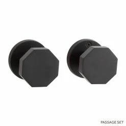 Signature Hardware Ambrus Solid Brass Passage Interior Door Set Octagonal Knob in Satin Black