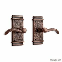 Signature Hardware Griggs 2-3/4 in. Lever Privacy Interior Door Set Left Hand Lever Set in Antique Brass