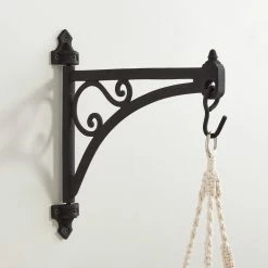 Signature Hardware Victorian 12-1/4 in. Cast Iron Hanging Plant Bracket in Black Powder Coat