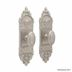 Signature Hardware Chloe Brass Round Passage Plate and Knob Set in Brushed Nickel