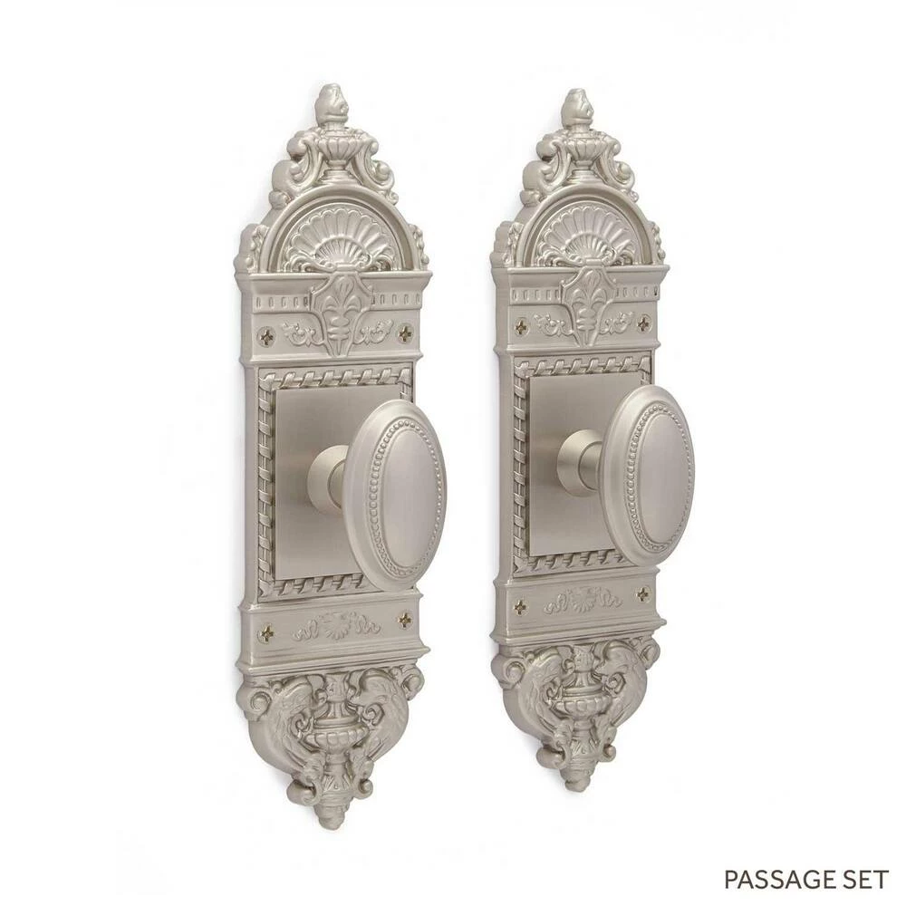 Signature Hardware Chloe Brass Round Passage Plate and Knob Set in Brushed Nickel