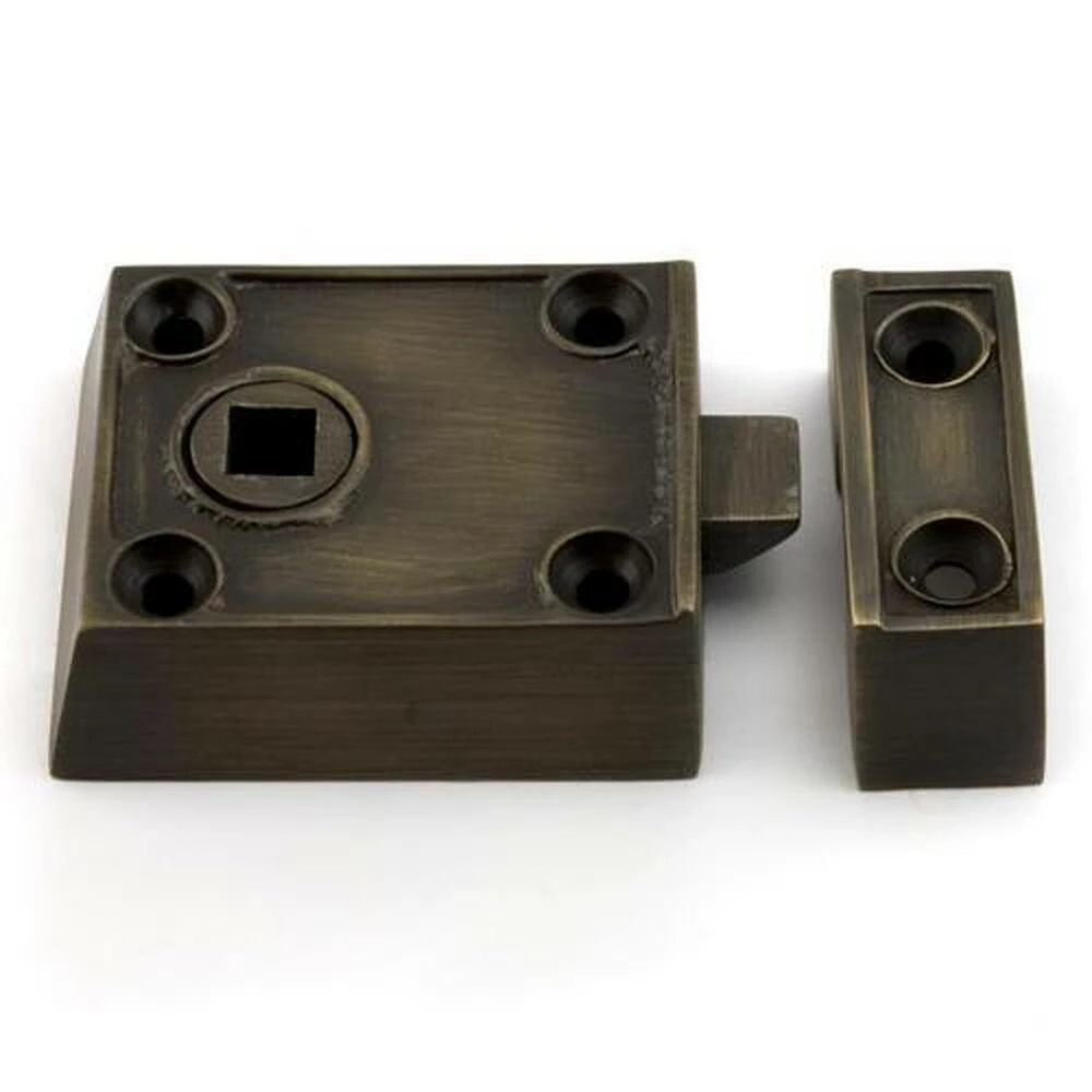 Signature Hardware Small Solid Brass Rim Lock Latch Set with Left Hand Knob in Brown with Antique Brass