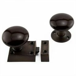 Signature Hardware Small Solid Brass Rim Lock Latch Set with Left Hand Knob in Brown with Oil Rubbed Bronze