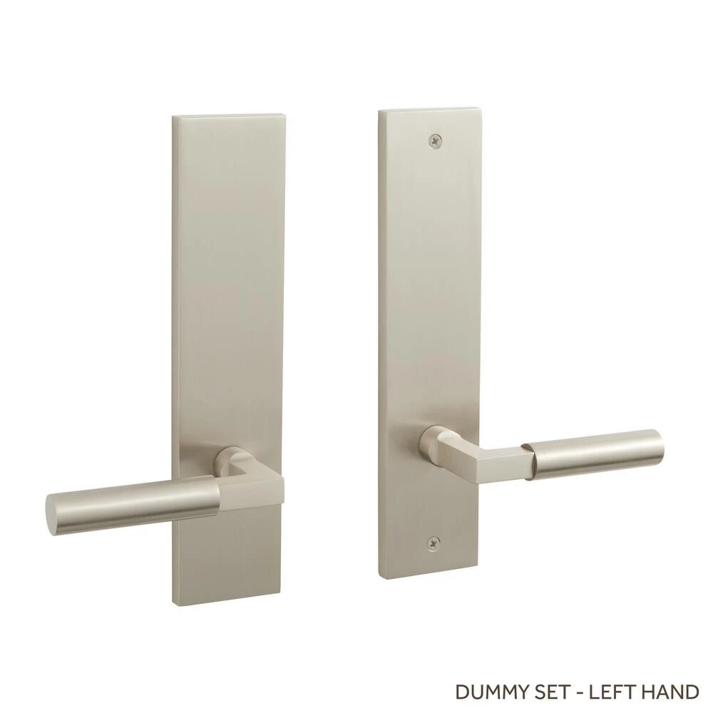 Signature Hardware Tolland Brass Handle Left Hand Dummy Entrance Door Set Lever in Brushed Nickel