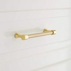 Signature Hardware Strasbourg 4-3/8 in. Solid Brass Cabinet Pull in Polished Brass with Satin Brass