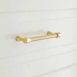Signature Hardware Strasbourg 8-5/8 in. Solid Brass Cabinet Pull in Polished Brass with Satin Brass