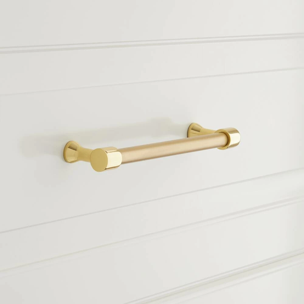 Signature Hardware Strasbourg 8-5/8 in. Solid Brass Cabinet Pull in Polished Brass with Satin Brass