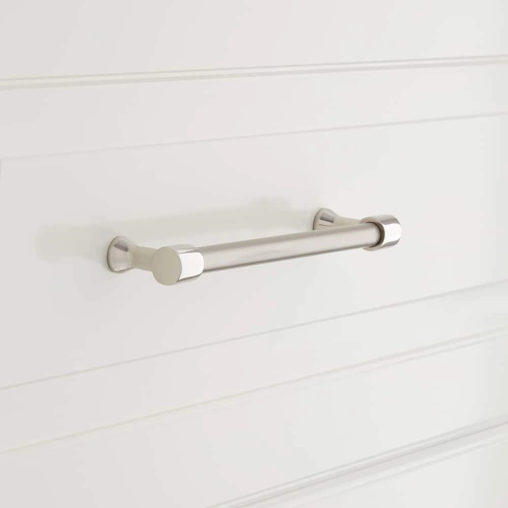 Signature Hardware Strasbourg 8-5/8 in. Solid Brass Cabinet Pull in Polished Nickel with Satin Nickel