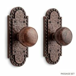 Signature Hardware Marconi 6-5/8 in. Brass Passage Door Set Knob 2-3/8 in. Backset in Antique Brass