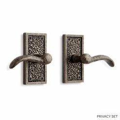 Signature Hardware Traeger Solid Bronze Privacy Door Set with Dual Lever Handle in Antique Pewter