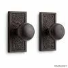 Signature Hardware Traeger 5-1/8 in. Bronze Passage Door Set Knob 2-3/4 in. Backset in Antique Pewter