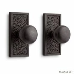 Signature Hardware Traeger 5-1/8 in. Bronze Passage Door Set Knob 2-3/4 in. Backset in Antique Pewter