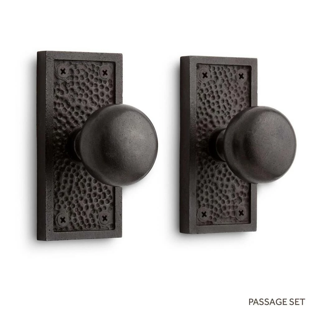 Signature Hardware Traeger 5-1/8 in. Bronze Passage Door Set Knob 2-3/4 in. Backset in Antique Pewter