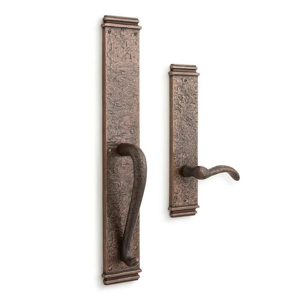 Signature Hardware Griggs Brass Rectangular Entrance Door Set with Dummy Handle in Antique Brass